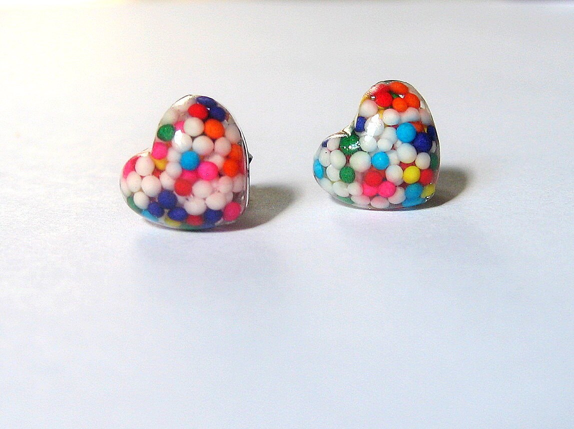 Candy Sprinkles Earrings Rainbow Resin Hearts Kawaii Studs Etsy