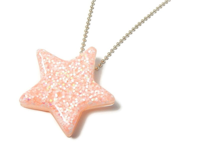 Light Pink Star Necklace Large Glitter Star Jewelry Etsy