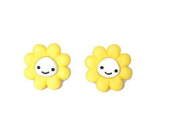Happy Yellow Daisy Earrings, Flower Earrings Studs, Kidcore Y2K Aesthetic Festival Jewelry