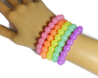 Pastel Glow Kandi Bracelets, Beaded Rainbow Singles, Rave Plur, Blacklight Reactive