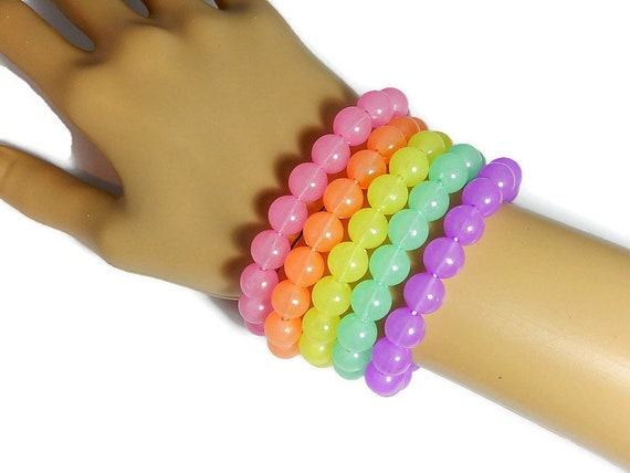Pastel Glow Kandi Bracelets, Beaded Rainbow Singles, Rave Plur, Blacklight Reactive
