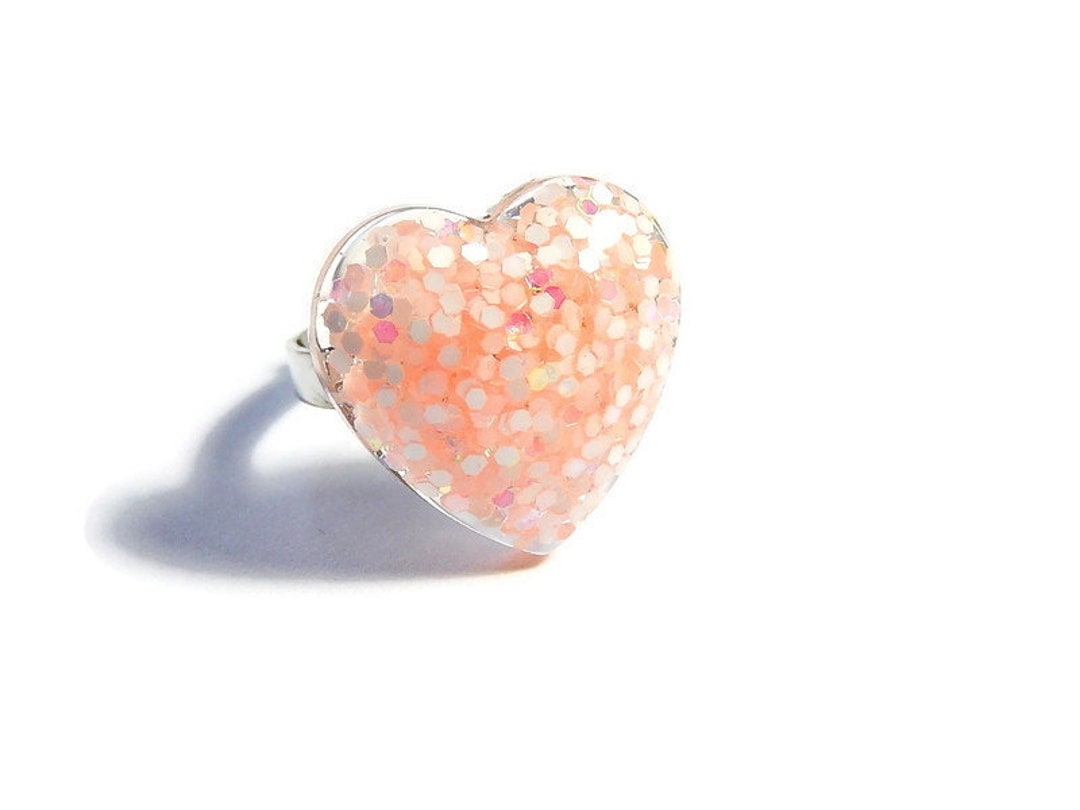 Glitter Heart Ring Light Pink Jewelry Adjustable Ring Etsy