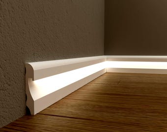 Led Baseboard Decor, Led Floor Moulding, White Molding,  Polymer Board, Accent Wall Trim,    Each is W7&#39;&#39; / 240cm LED OPTIONS (WHITE)
