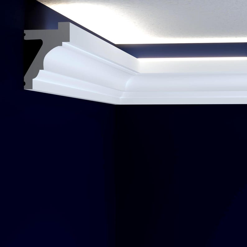 Illuminate your living room or corridor with our LED Light Crown Moulding. This accent wall molding features a built-in LED duct for a glowing ceiling effect. Ideal for custom cornice and accent wall trim projects.