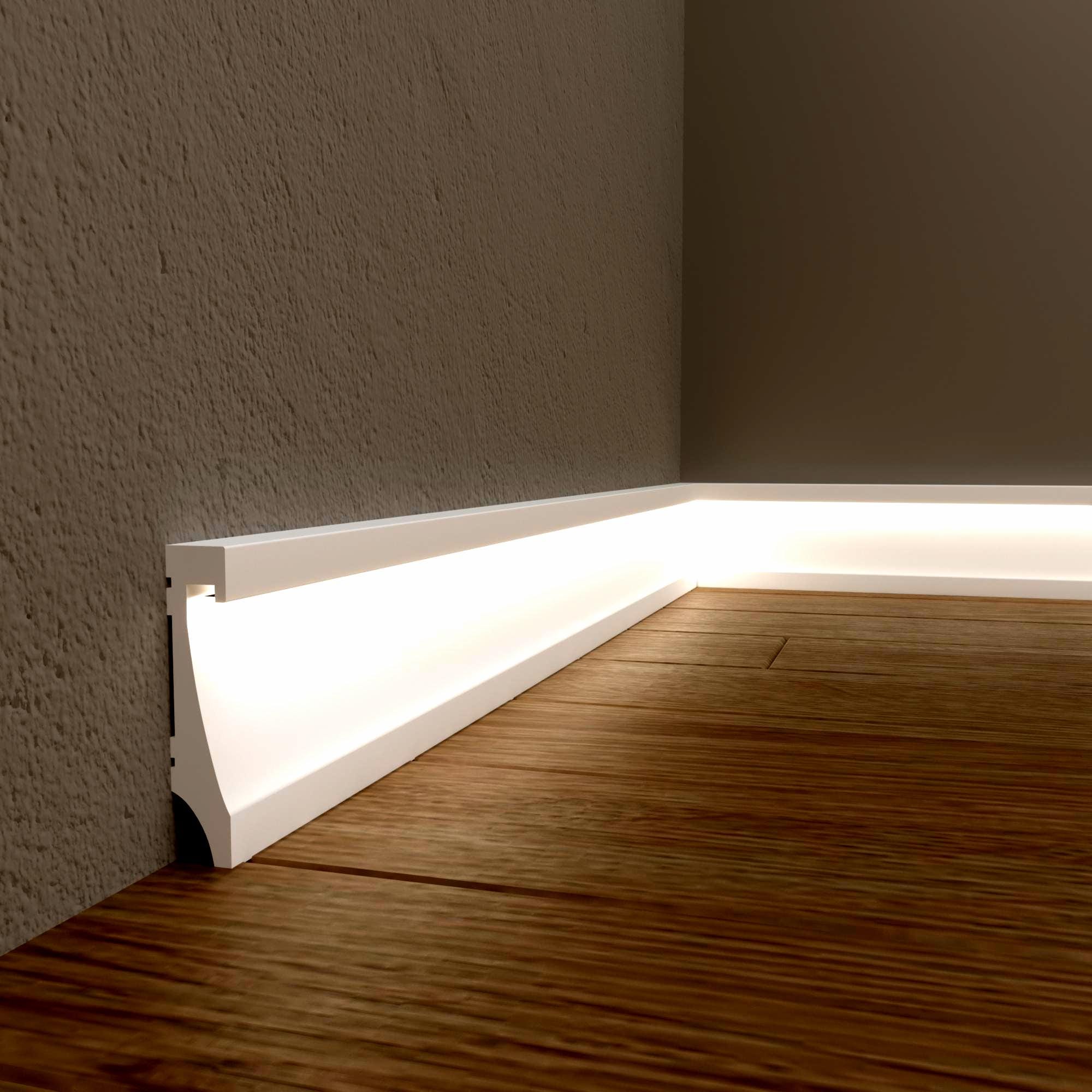 Led Baseboard Decor, Led Floor Molding, White Moulding, Durable Polymer Board, Accent Wall Trim, Each is W7' / 240cm LED OPTIONS
