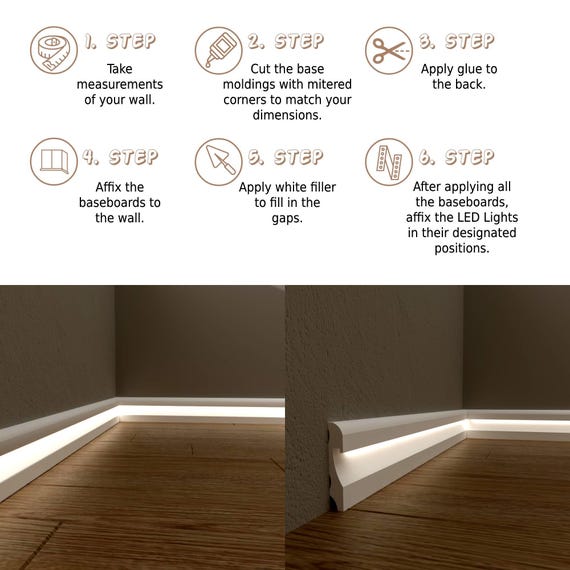 Indirect Lighting Skirting Board – White LED Duct Baseboard Moulding, 240x10.1x1.9 Cm, For Modern Wall Decor (Lights Not Included)