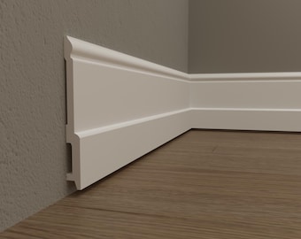 White Polymer Baseboard Molding: Durable Accent Wall Trim (W7' / 240cm)