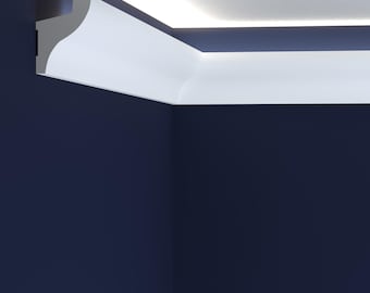 White Polymer LED Crown Moulding: Modern Accent Wall Trim