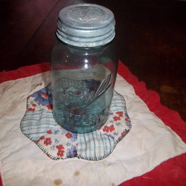 Antique Blue  Aqua QUART Ball Mason Jar  REPURPOSEstorage country wedding vase