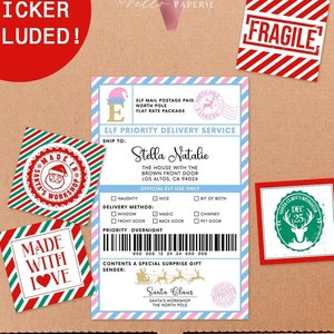 Bearbeitbares druckbares Elf-Versandetikett | Rot Grün Nikolaus Weihnachtsmann Paket Label | Nikolaus Nordpol Elfenpost Geschenkanhänger ESL1