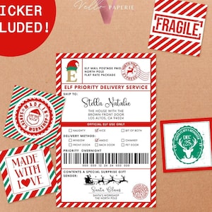 Bearbeitbares druckbares Elf-Versandetikett | Red Santa&#39;s Workshop Weihnachtsversand Label | Nikolaus Nordpol Elfenpost Geschenkanhänger ESL1