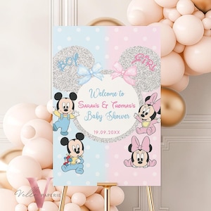 Minnie Mickey Mouse Baby Shower Welcome Sign | Editable Printable Blue Pink Baby Shower Party Decor | Boy or Girl Gender Reveal Sign MBS01