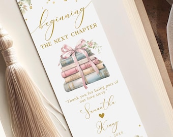 Pink Gold Storybook Bridal Shower Bookmark | New Chapter is About to Begin Book Baby Couple, Wedding Shower Bookmark  NCB02