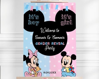 Minnie Mickey Mouse Baby Shower Welcome Sign | Editable Printable Blue Pink Baby Shower Party Decor | Boy or Girl Gender Reveal Sign MBS02