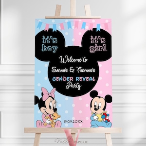 Minnie Mickey Mouse Baby Shower Welcome Sign | Editable Printable Blue Pink Baby Shower Party Decor | Boy or Girl Gender Reveal Sign MBS02