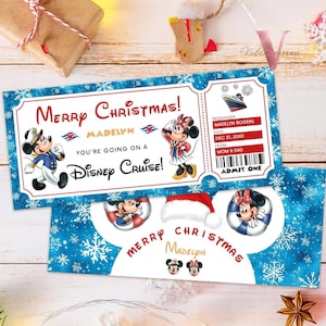 Boleto de crucero Disney navideño editable e imprimible / Boleto sorpresa de crucero Disney / Boleto de viaje Disney, regalo de Navidad DST12