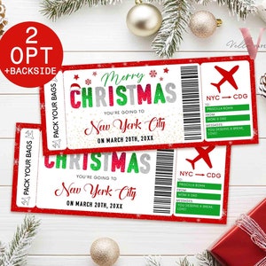 Carte d'embarquement de Noël imprimable modifiable | Révéler le billet pour un voyage surprise pour les vacances | Billet de voyage pour Noël | Cadeau de vol de Noël CBP12