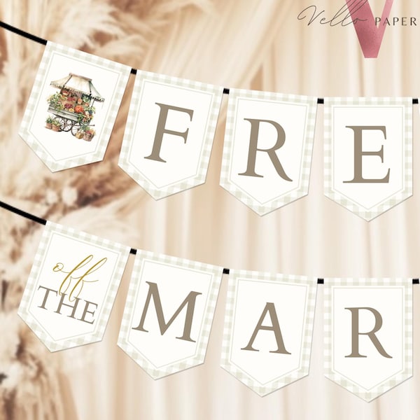 She's Off the Market Bridal Shower Party Banner | Farmers Market Bridal Shower Bunting Flags | Flower Fruit Store Watercolor Garlands FOB04