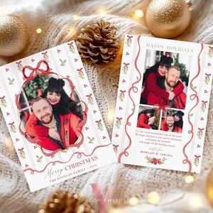 Printable 3 designs Photo Christmas Card Template | Grandmillenial Photo Holiday Card | Cute Classic Christmas Bow Winter Photo GMC12