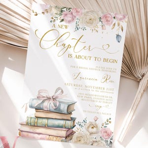Neutral Gold Storybook Bridal Shower Invitation | New Chapter is About to Begin Book Bridal Shower Invite | Book Lover Bride Editable NCB03