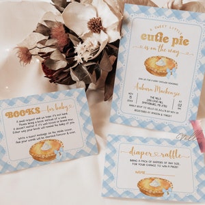 Blue Sweet Cutie Pie on the way Baby Shower Invitation | FALL Cutie Pie Baby Shower Invite | Autumn Baby Shower Boy Girl Pie Gingham CPB02