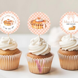 Słodka słodka babeczka na babeczkę na baby shower | JESIEŃ Jesienna dekoracja na babeczkę na baby shower Cutie Pie | Pomarańczowa kratka gingham neutralna pod względem płci topper na babeczkę CPB01