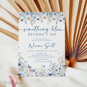 Something Blue before I DO Bridal Shower Party Invitation | Blue Wildflower Watercolor Invite | Blue Flower Bride to Be Instant Template