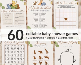 Editable Classic Winnie the Pooh Baby Shower Games & Activities Bundle Ticket Sign | Printable Little Hunny Pooh Baby Shower Games Set WTP01