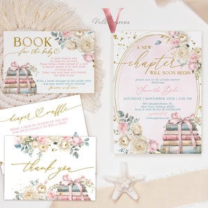 Storybook Baby Shower Invitation Bundle | New Chapter is About to Begin Book Baby Shower Invite | Gender Neutral Diaper Book Thankyou NCB01