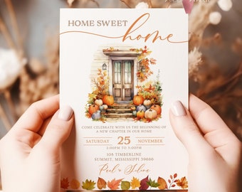 Autumn Floral House Warming Invitation | FALL Boho Pumpkin Home Sweet Home Party Invite | Modern Rustic New House Celebration Fall Flower