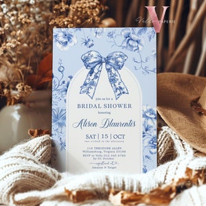 Something Blue before I DO Bridal Shower Party Invitation | Blue Toile de Juoy Flower Invite | Arch Vintage Blue Botanical BridetoBe Instant