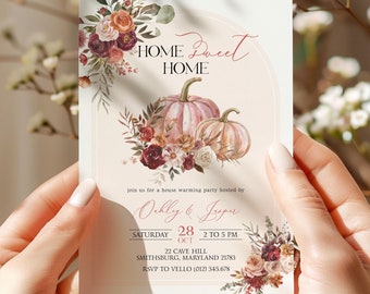 Autumn Floral House Warming Invitation | FALL Boho Pumpkin Home Sweet Home Party Invite | Modern Rustic New House Celebration Fall Flower