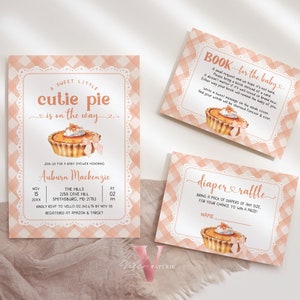 Zoete Cutie Pie onderweg uitnodiging babyshower | Cutie Pie-babyshoweruitnodiging HERFST | Herfst babyshower genderneutraal taart gingham CPB01