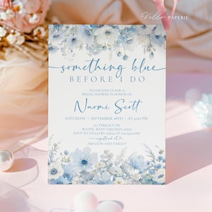 Something Blue before I DO Bridal Shower Party Invitation | Blue Wildflower Watercolor Invite | Blue Flower Bride to Be Instant Template