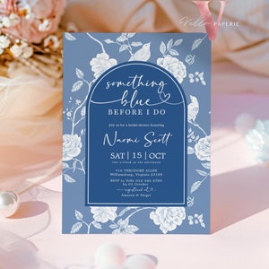 Something Blue before I DO Bridal Shower Party Invitation | Blue Toile de Juoy Flower Invite | Arch Vintage Blue Botanical BridetoBe Instant