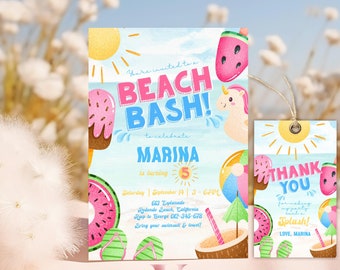 Fresh Beach Bash Birthday Party Invitation | Watercolor Summer Beach Party Invite | Vibrant Fun Beach Party Invite Teen Birthday Bash