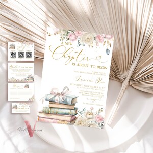 Nuovo capitolo Inizia il pacchetto di inviti per la festa nuziale / Set di inviti per storie d'amore romantiche / Registro di ricette per la sposa con libro di racconti per amanti dei libri NCB03