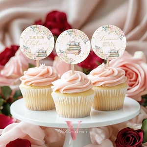 New Chapter Begin Bridal Shower Party Cupcake Topper | Romantic Love Story Cake Decor | Books Lover Storybook Bride to Be Party Favor NCB03