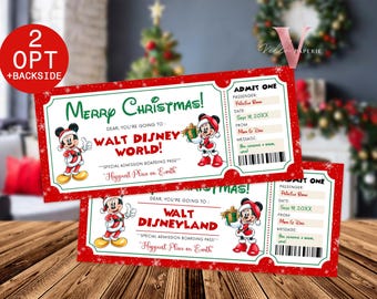 Boleto navideño editable e imprimible para Disneyworld/Disneyland/Boleto sorpresa para parques temáticos/Boleto para viajes a Disney, regalo de Navidad DST12