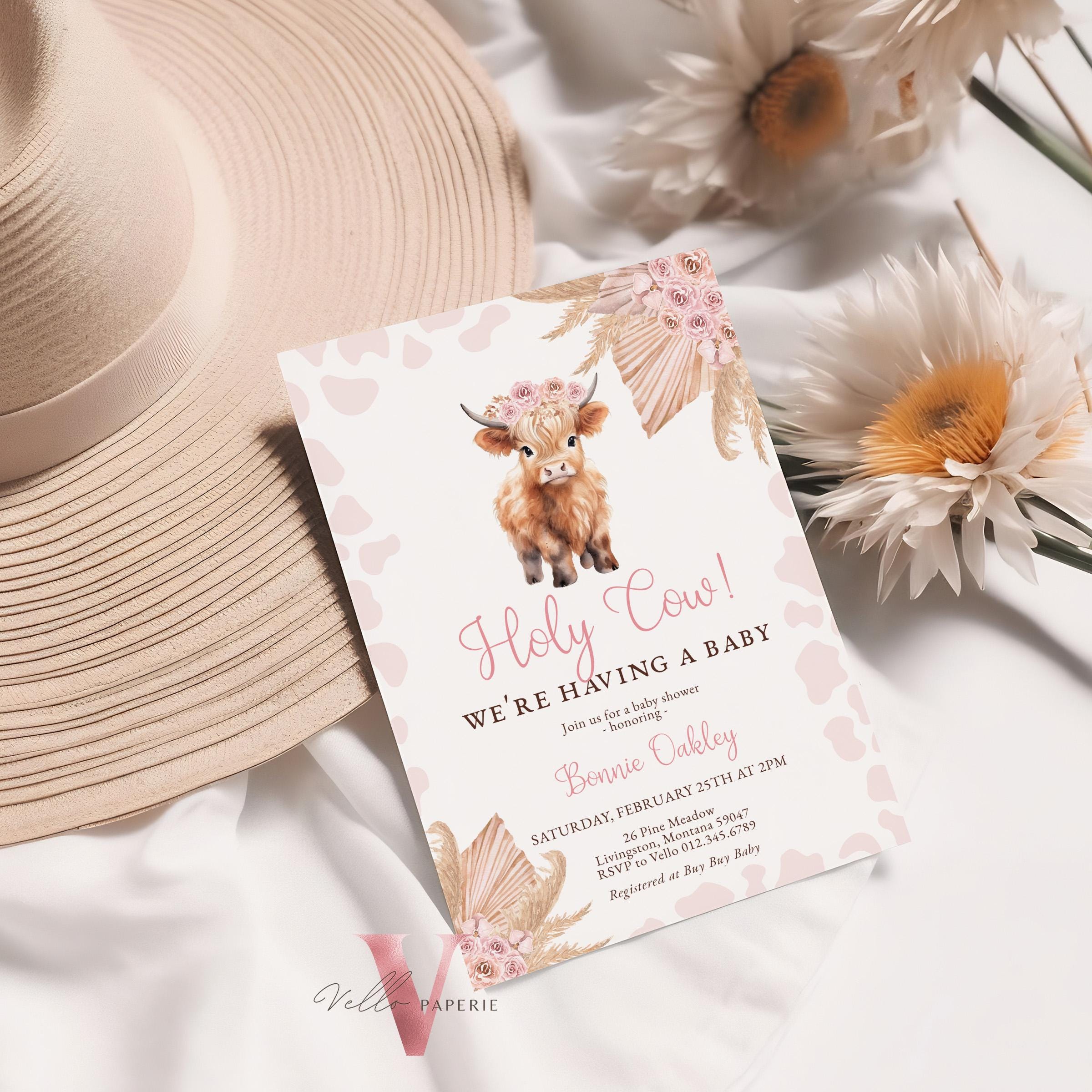 Holy Cow Baby Shower Backdrop Black And White Cow Bohemia Pink Floral Photography Background It's A Girl Newborn Baby Shower Farm Theme Party Decor Photoshoot Props 7x5FT - View #13