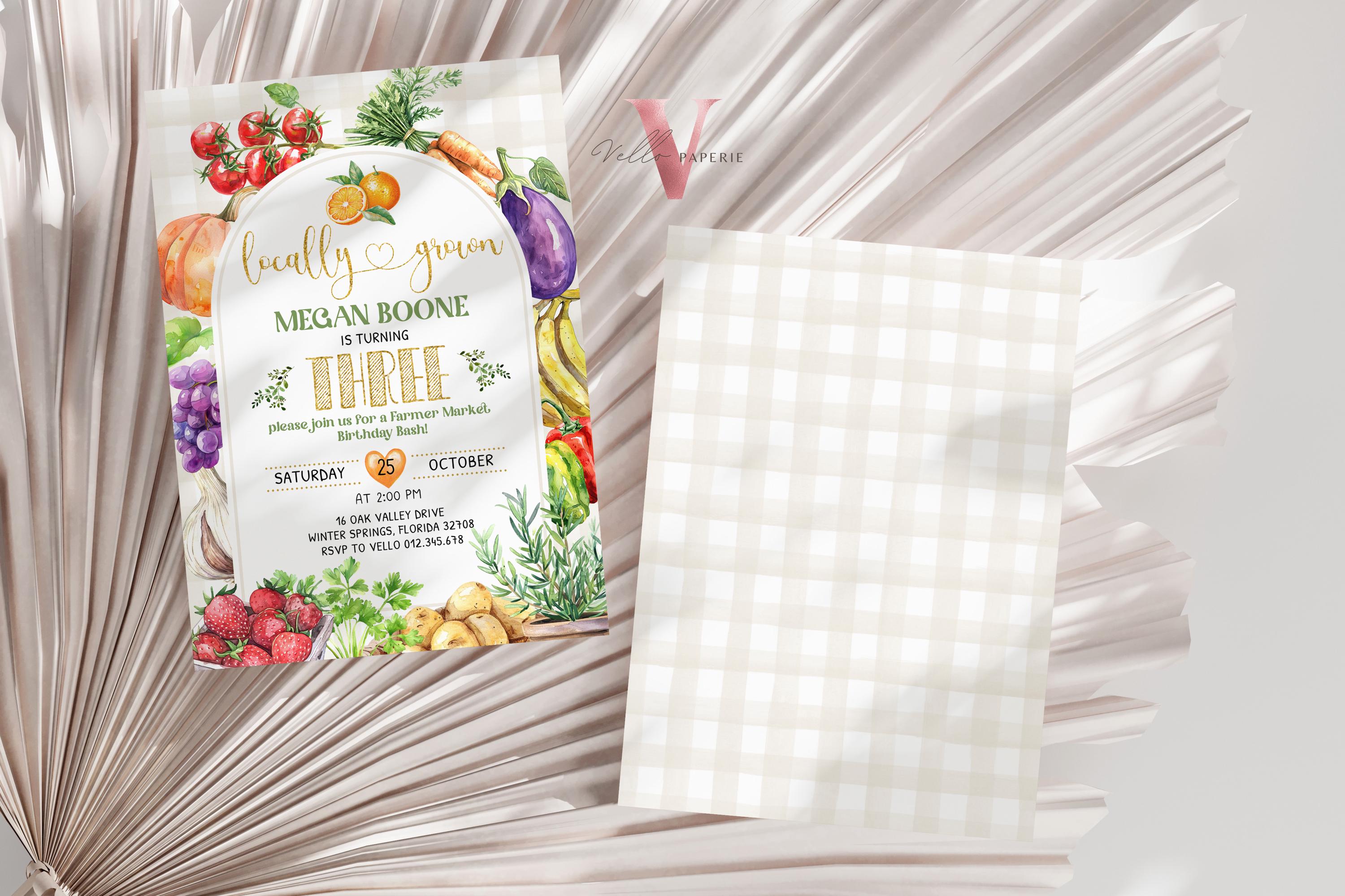 Fresh Locally Grown Birthday Invitation | Neutral Farmer's Market ...