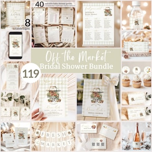 She's Off the Market vrijgezellenfeest COMPLETE bundel | Uitnodigingsset voor vrijgezellenfeest Farmers Market | Bloemenfruitwinkel aquarel FOB04