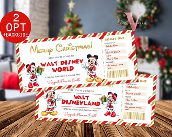 Boleto navideño editable e imprimible para Disneyworld/Disneyland/Boleto sorpresa para parques temáticos/Boleto para viajes a Disney, regalo de Navidad DST12