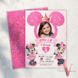 Photo Pink Minnie Birthday Invitation | Editable Printable Glitter ...