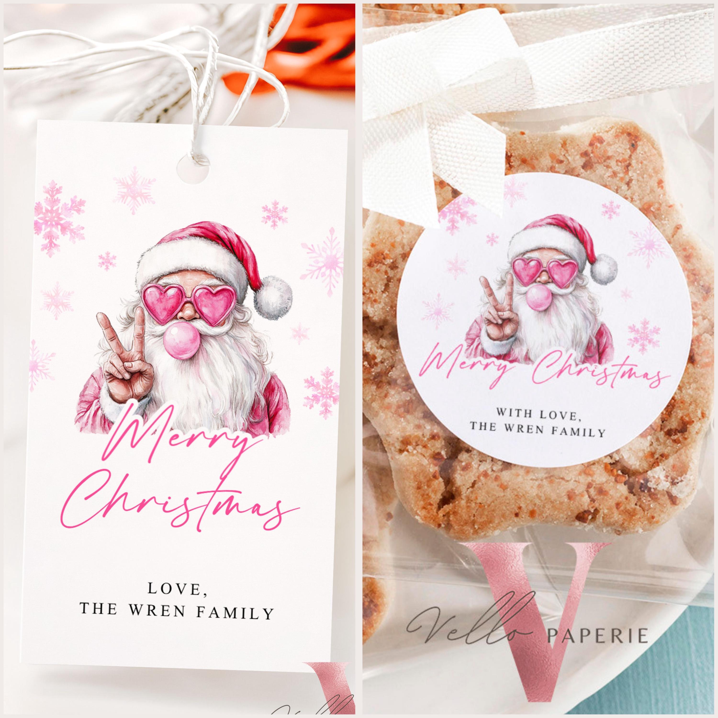 Editable Modern Minimalist Merry Christmas Tags | Pink Funny Santa ...