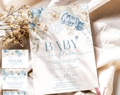 Editable Blue Baby in Bloom Invitation | Boy Wildflowers Baby Shower Invitation | Cream Blue Spring Flowers Invitation | Floral Baby Brunch