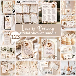 Ensemble complet de douche nuptiale Love is Brewing | Ensemble d'invitations de douche de jeune mariée café | Douche de mariage, brunch d'automne, décoration nuptiale LIB01