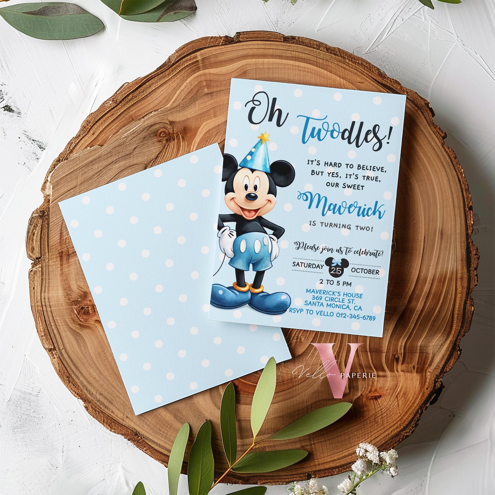 Self Editable Oh Twodles Mickey Mouse Birthday Invitation | Watercolor ...