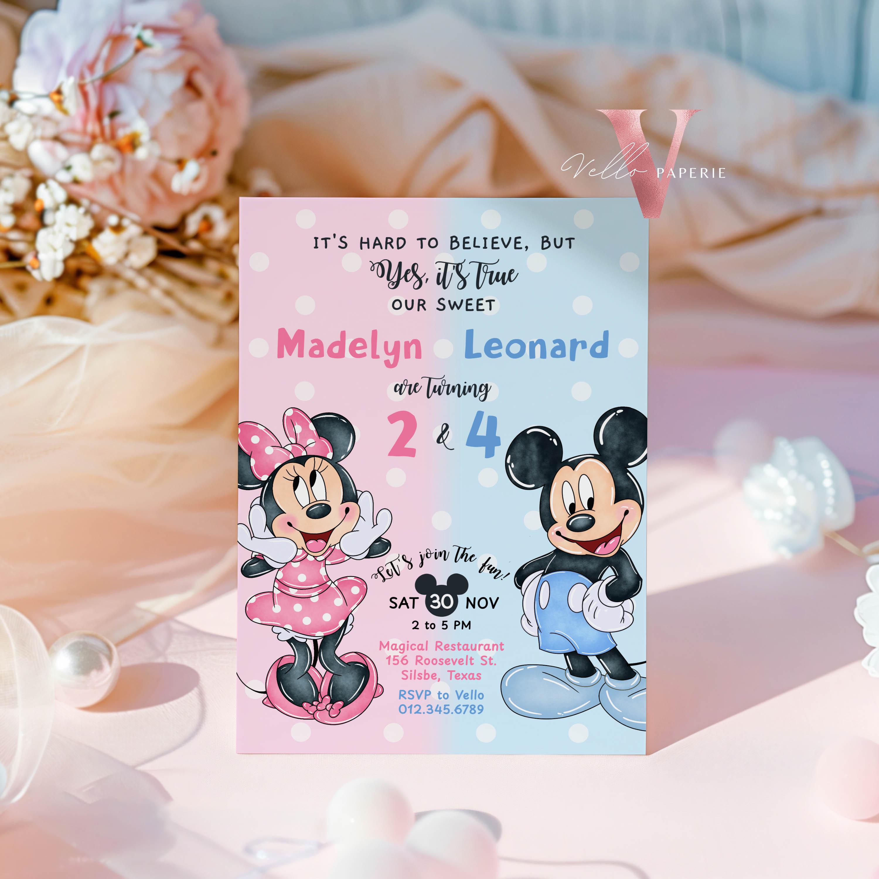 minnieさま専用 MIKIHOUSE ダブルビー Oh Twodles Mickey Minnie Mouse Joint Birthday Invitation