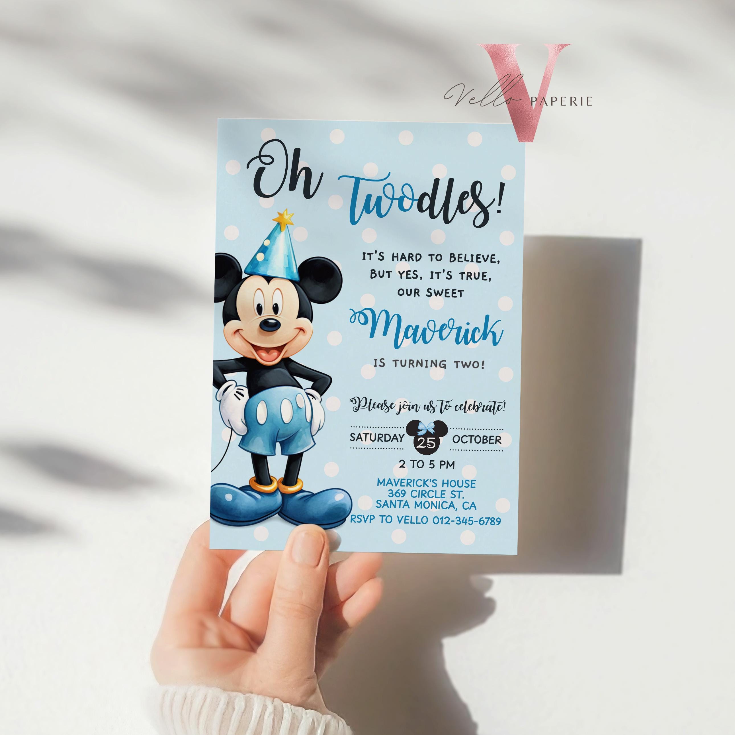 Self Editable Oh Twodles Mickey Mouse Birthday Invitation | Watercolor ...